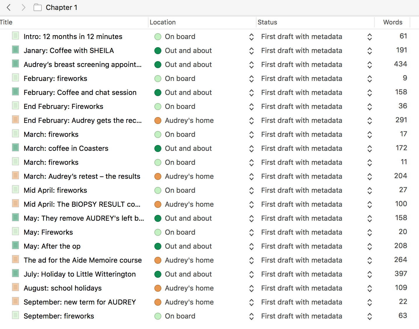 creating chapters for outliner view