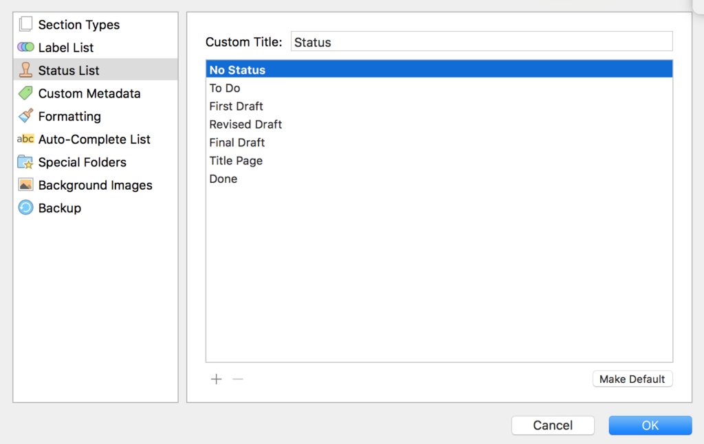 Status field defaults