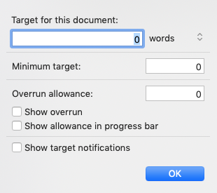 Setting the target |Centre-stage for NaNoWriMo: Scrivener's Outliner view
