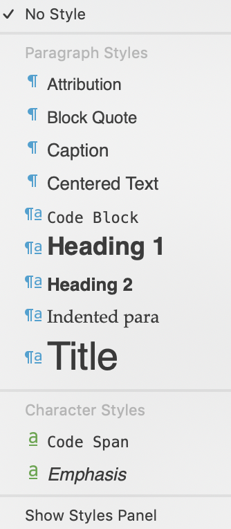 Named styles | Scrivener with Style: Named styles