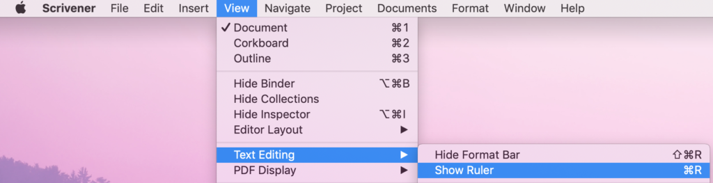 Show ruler | Scrivener with No Style: Creating white space