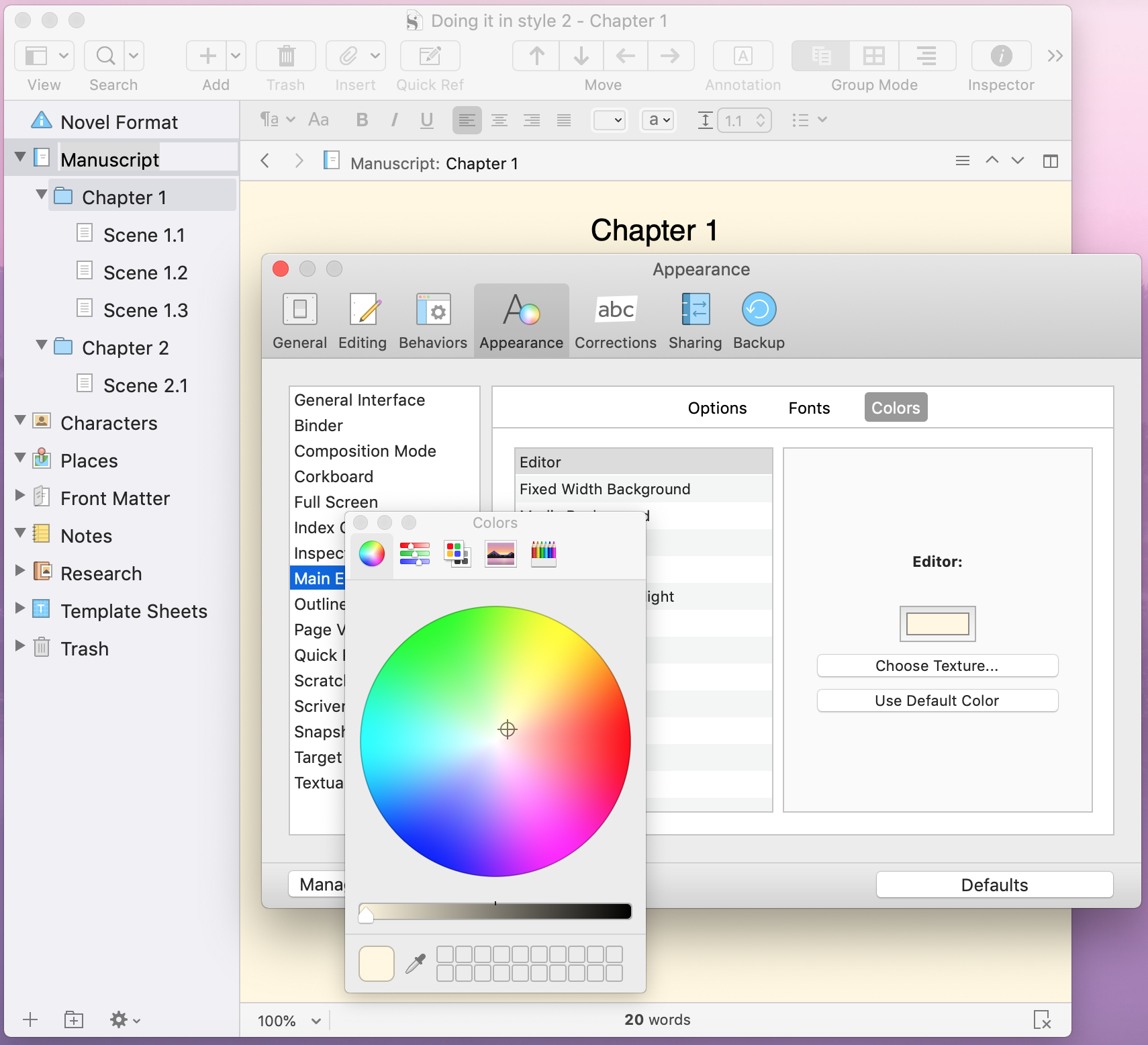 paper colour | Scrivener with No Style: Creating white space