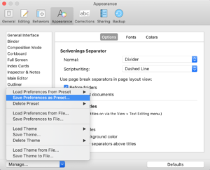 Setting preset | Scrivener with No Style: Choosing your onscreen layout