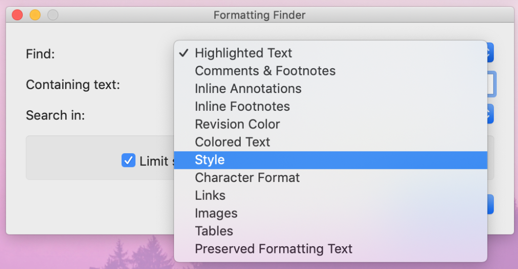 Formatting finder | Scrivener with Style: Named styles