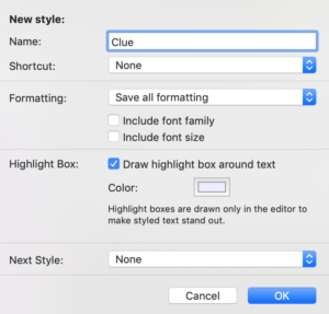 Create new style | Scrivener with Style: Named styles