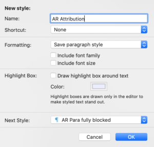 AR attribution | Scrivener with Style: The essential styles