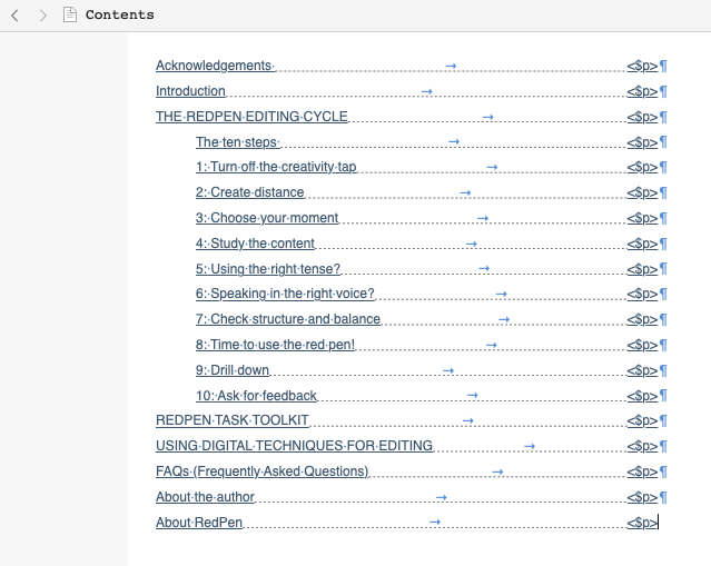 TOC with page numbers | Compiling with Scrivener 3: Contents page for an eBook