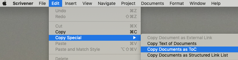 Copy Documents as TOC