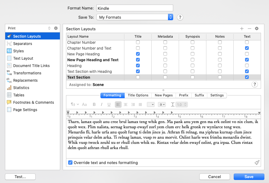 Style Tweaking (Compiling with Scrivener 3) | Scene section layout