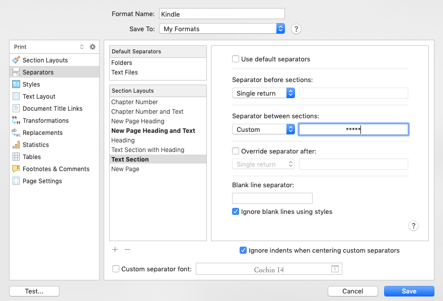 Style Tweaking (Compiling with Scrivener 3) | Customising the separator between scenes