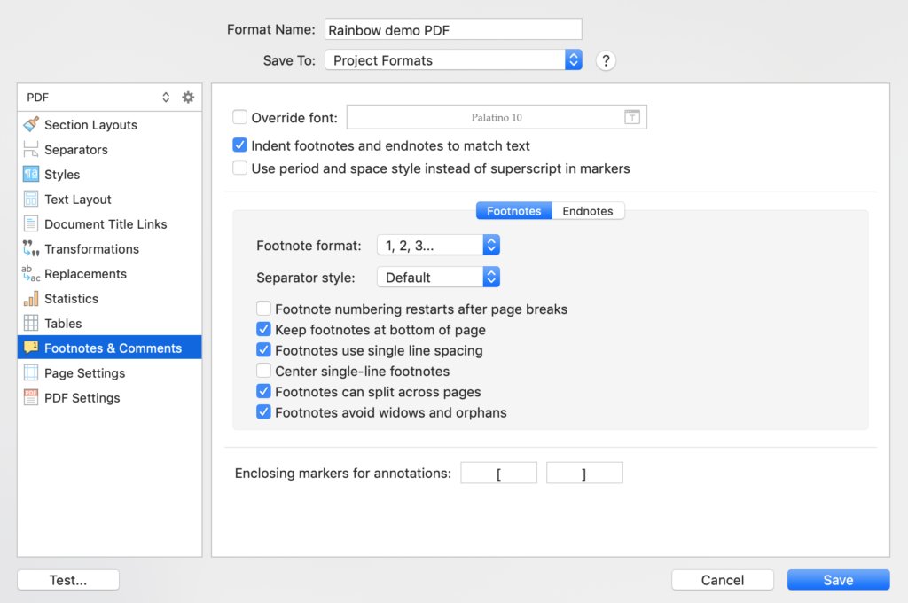 Footnotes & comments pane