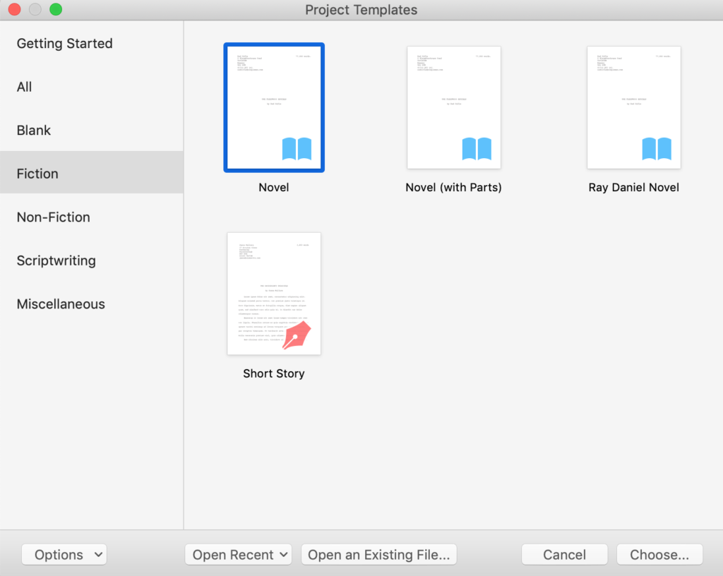 Project templates | Starting a new novel