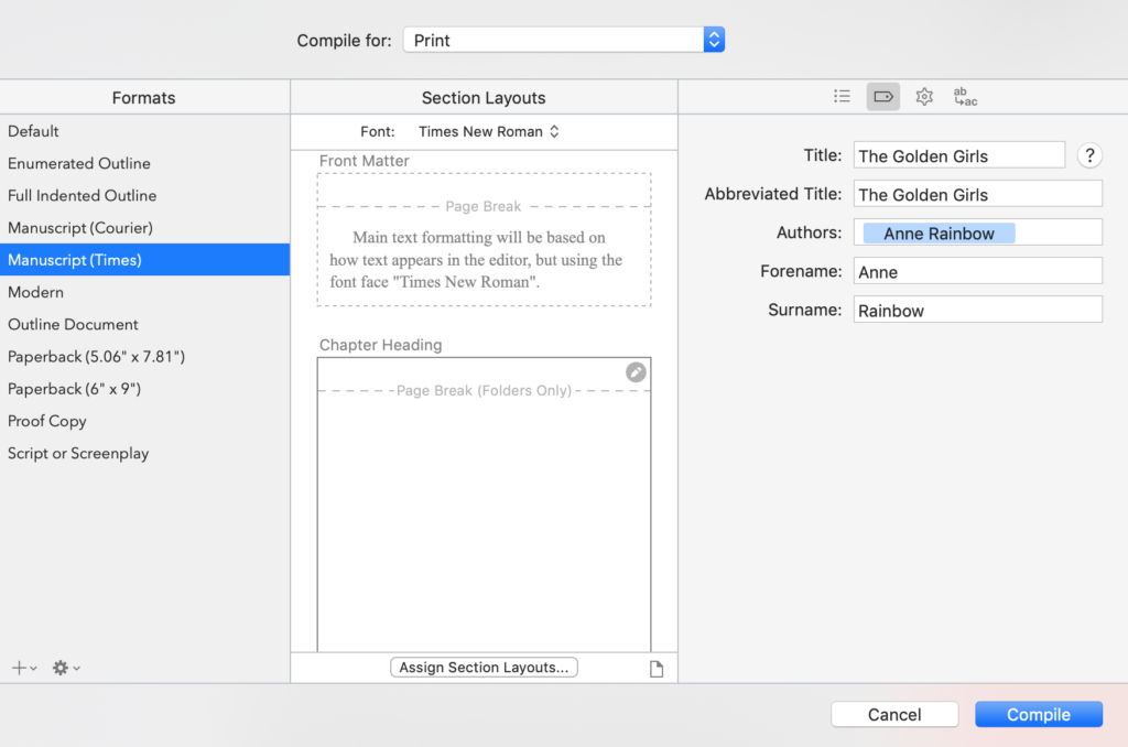 Project metadata | Starting a new novel