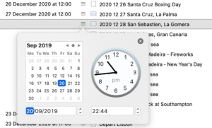 Data entry via calendar and clock face