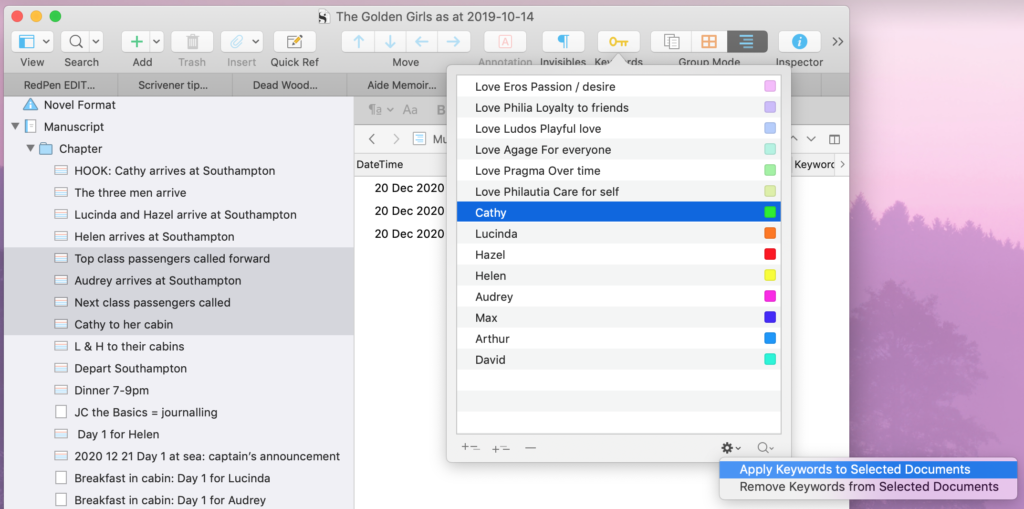 Applying keywords to selected documents | Metadata: Project keywords