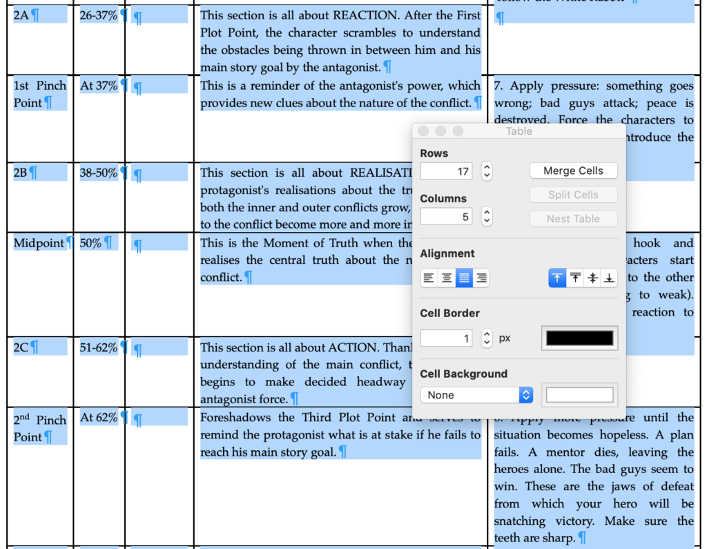 Alignment options | Tables in Scrivener