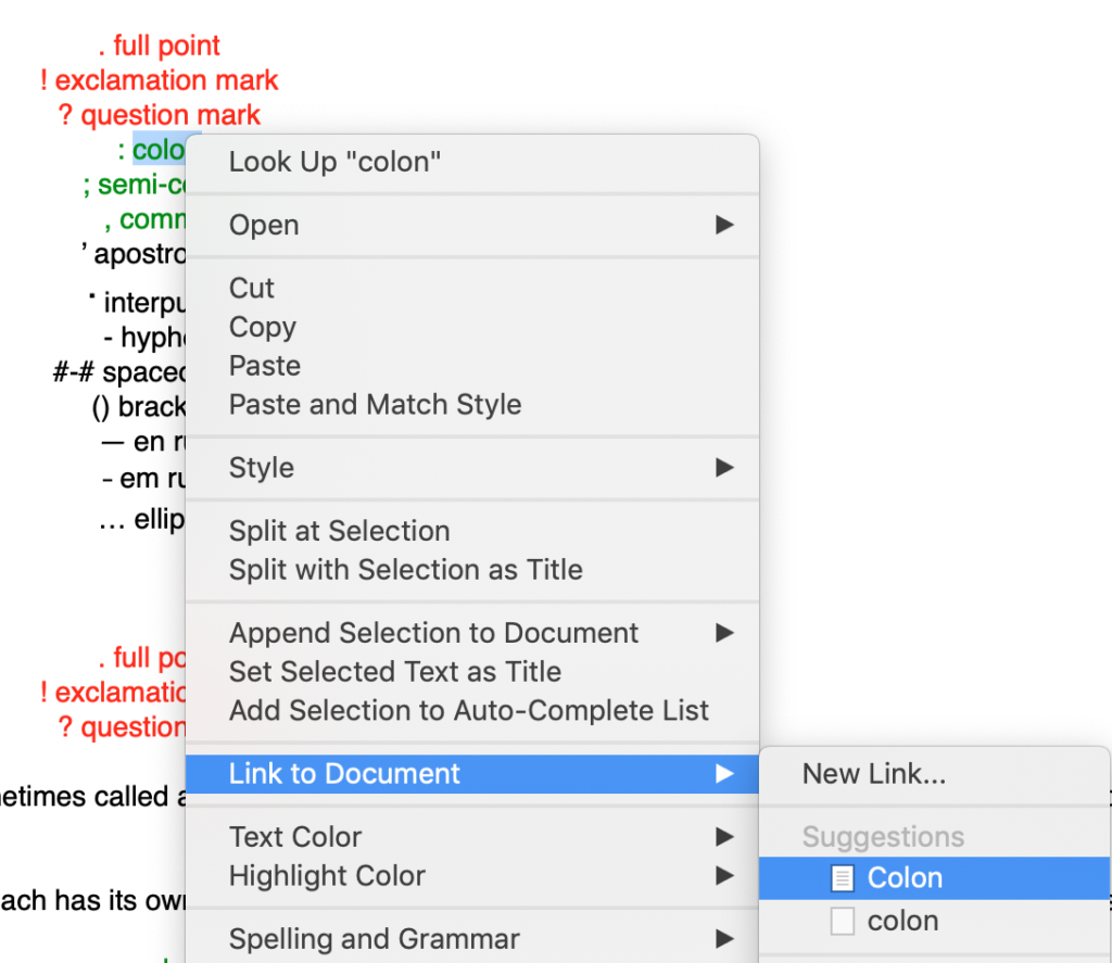 Right click options to Link to Document