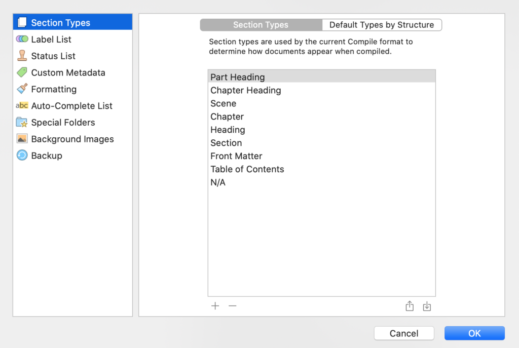 Project settings | Providing editing services using Scrivener