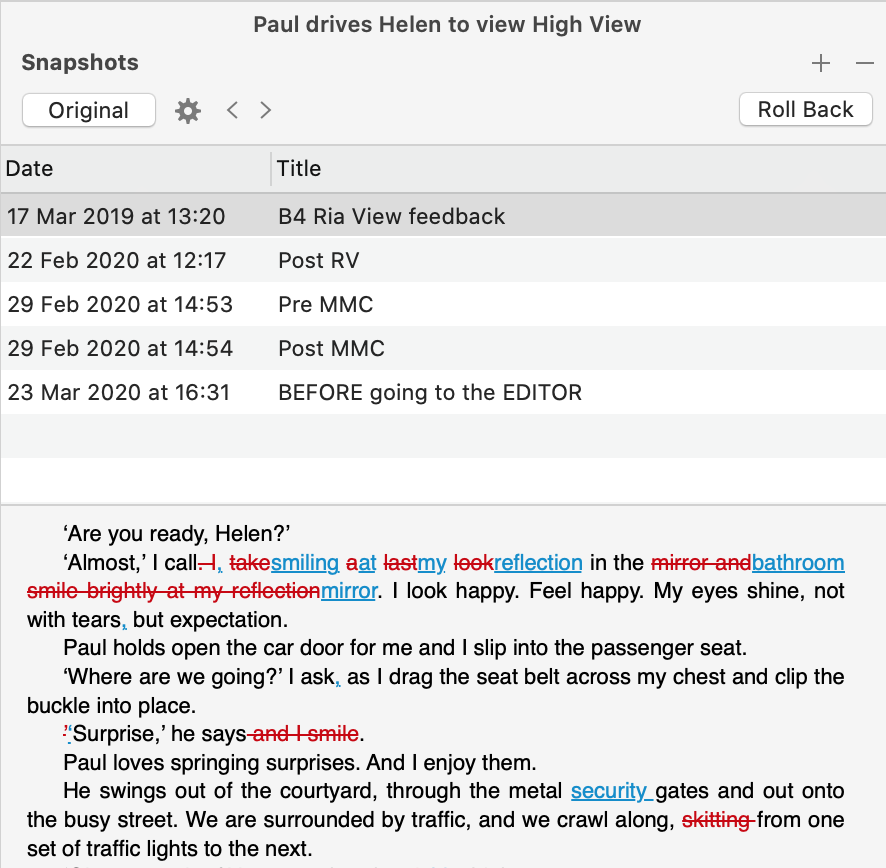 Seeing TrackChanges when comparing one snapshot with another