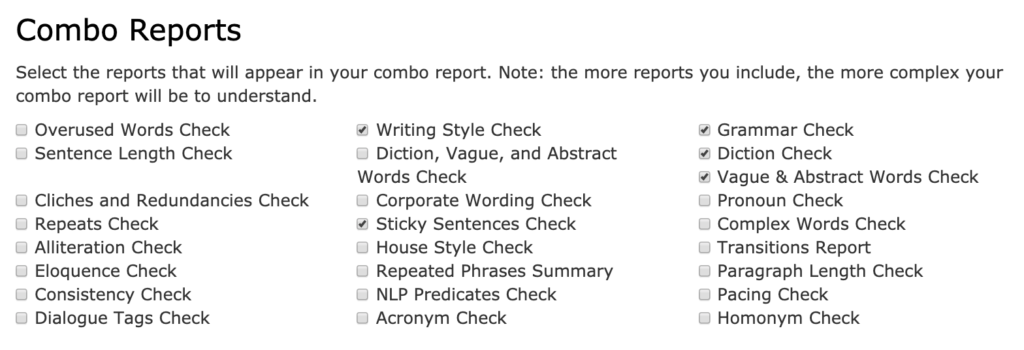 combo reports | ProWritingAid: Your editing VA