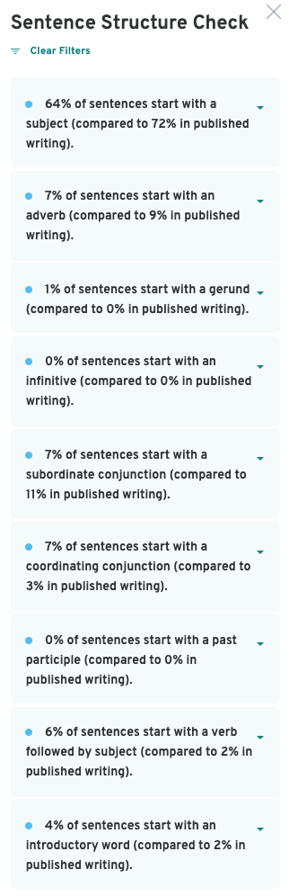Sentence structure | ProWritingAid: Repeats and Structure reports