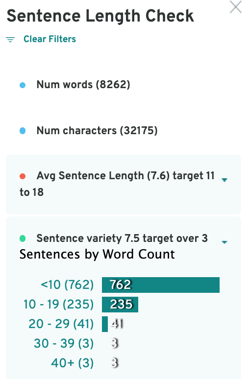 Sentence length check | ProWritingAid: Repeats and Structure reports