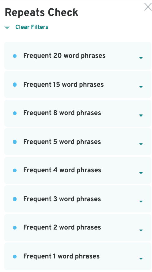 Repeats check | ProWritingAid: Repeats and Structure reports