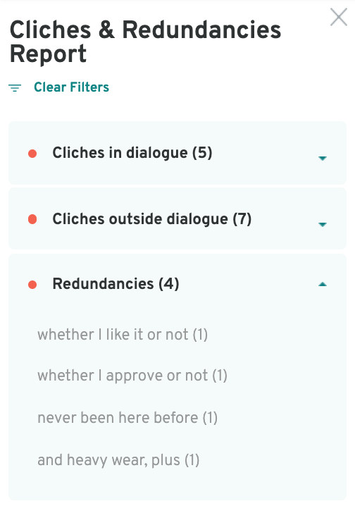 Cliches and Redundancies | ProWritingAid: Readability reports