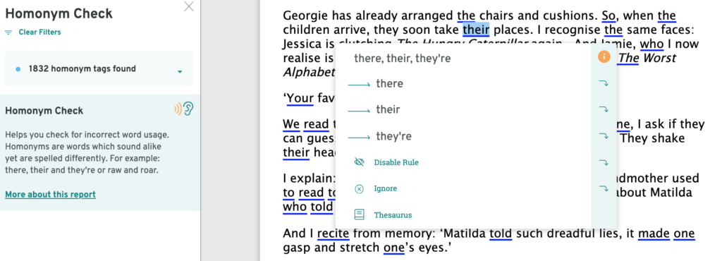 Homonyn check | ProWritingAid: Readability reports