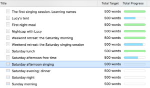 Next scene to write | Editing pane options: Outliner