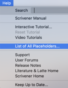 Accessing the List of All Placeholders through the Help menu