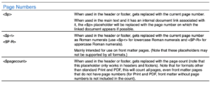 Page Number options | Compiling: Placeholders, headers and footers