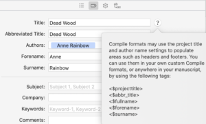 Project settings for user and project information