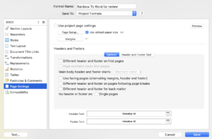 Page settings options | Compiling: Placeholders, headers and footers