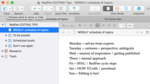 Weekly schedule | Using Scrivener for social media posts