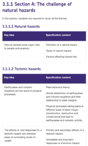 More details from the syllabus for AQA's Geography GCSE