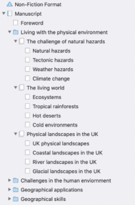 More detail in the binder for the syllabus for AQA's Geography GCSE | Scrivener for non-fiction writers