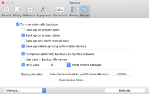 Default backup settings