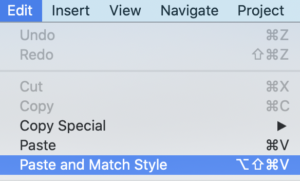 Edit / Paste and Match Style