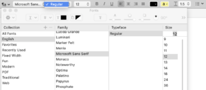 Selecting a font family, typeface and point size