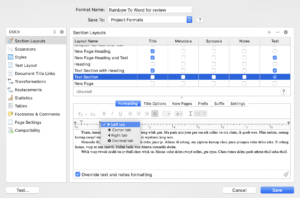 Editing Formats pane within Compile