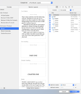 Three panes for Novel with Parts format | The Scrivener Mindset: Formatting via section layouts