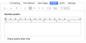 Formatting controls: Prefix tab in the bottom pane