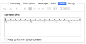 Formatting controls: Suffix tab in the bottom pane
