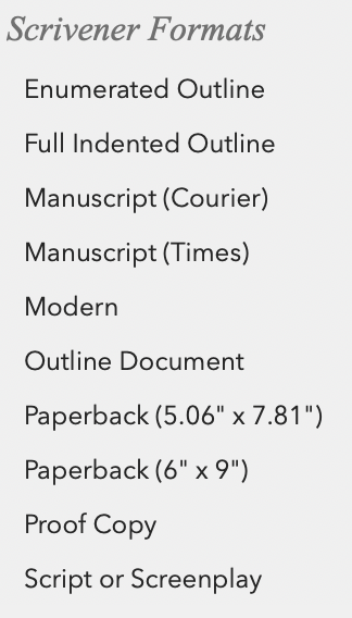 Project format choices for PDF