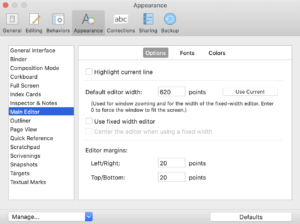 Control through Scrivener / Preferences / Appearance