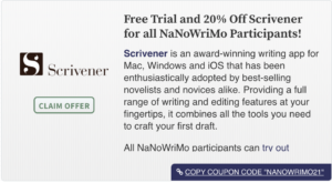 Scrivener offer: | 2021 NaNoWriMo: People, Places and Props
