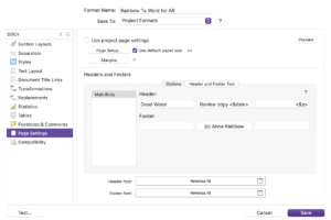 Page Settings tab | DIY Book Formatting with Scrivener: Headings, Headers and Footers