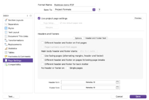 Options tab of Page Settings | DIY Book Formatting with Scrivener: Headings, Headers and Footers