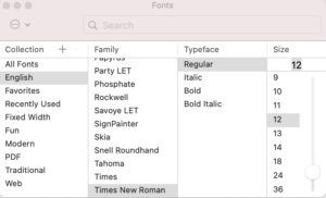 Font choices panel